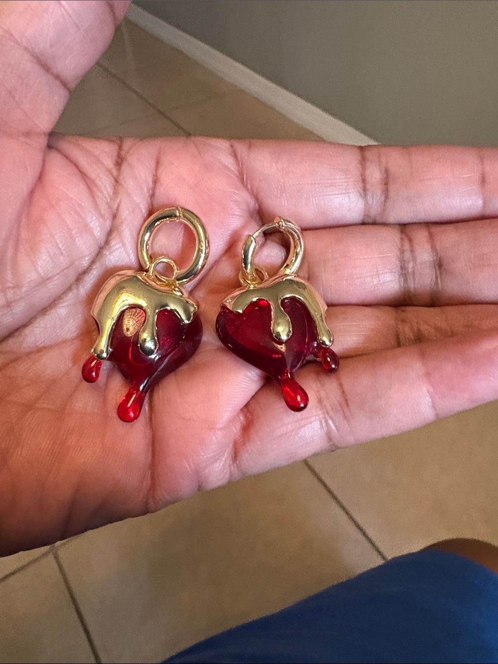 Gold-Tone Drip Heart Drop Charm for Necklaces or Charm Bracelets